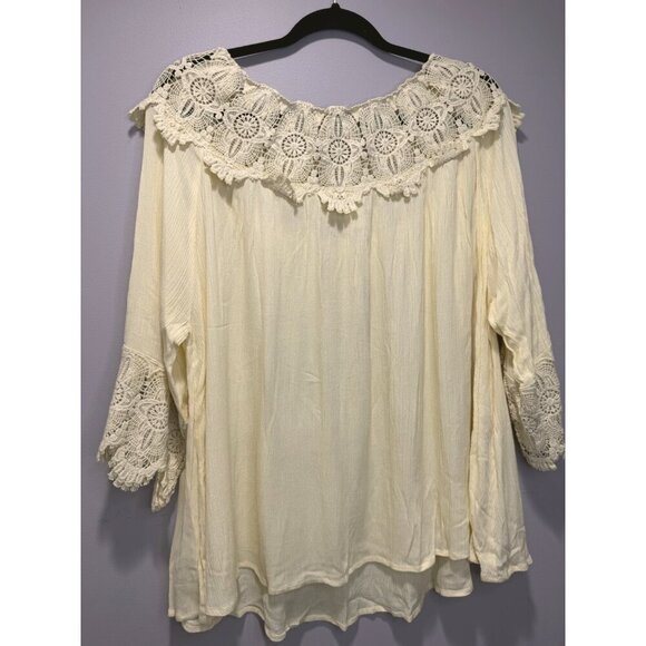 NWT Esley Crochet Floral Lace Peasant Top Gauzy Boxy Drapey Boho Cottagcore - Picture 7 of 7